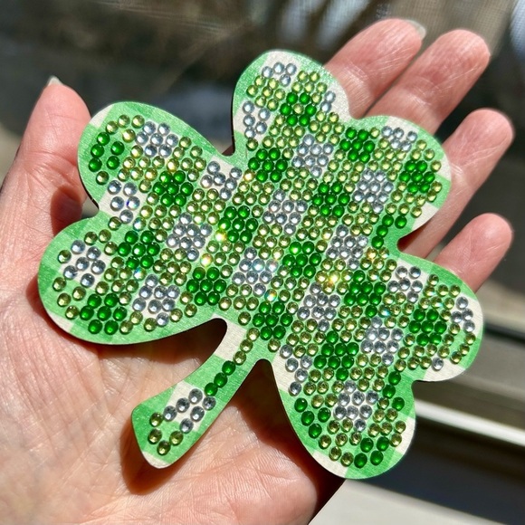 2/$16 - No. 02 - Sparkly, Diamond Art Shamrock Clover Holiday Coaster, Green - Picture 16 of 17